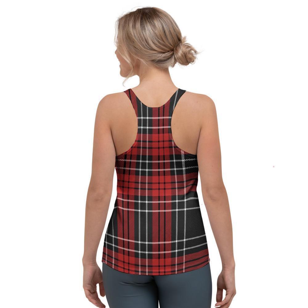 Christmas Red Plaid Scottish Women's Racerback Tank Top-grizzshop