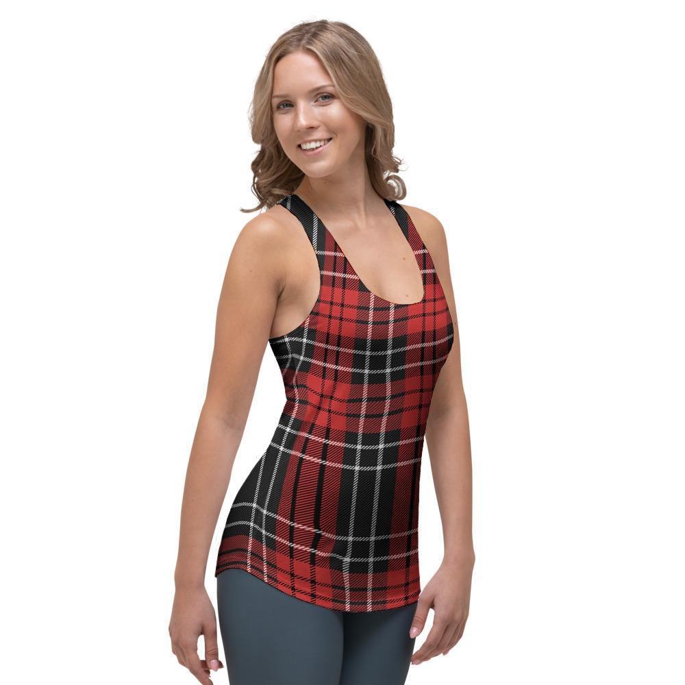Christmas Red Plaid Scottish Women's Racerback Tank Top-grizzshop