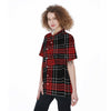 Christmas Red Plaid Scottish Women's Short Sleeve Shirts-grizzshop