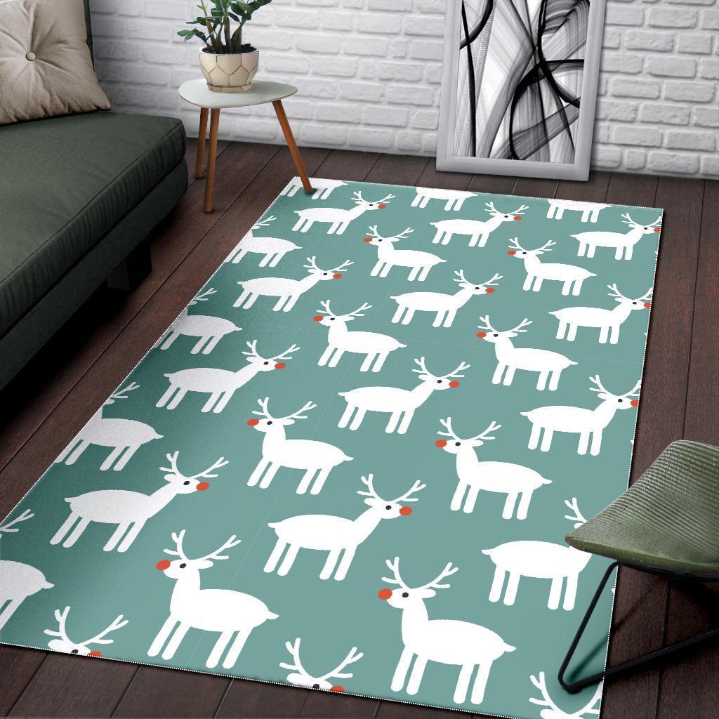 Christmas Reindeer Pattern Print Floor Mat-grizzshop