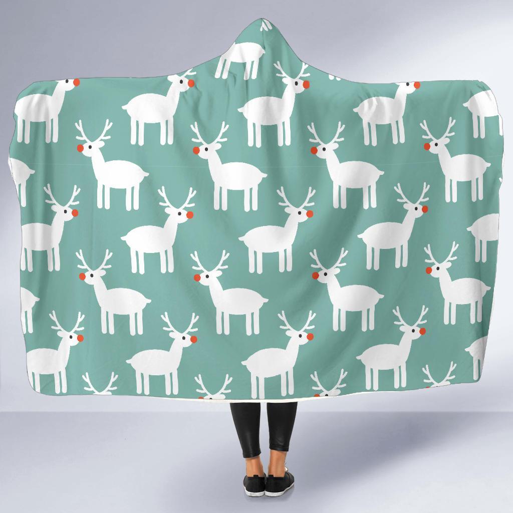 Christmas Reindeer Pattern Print Hooded Blanket-grizzshop