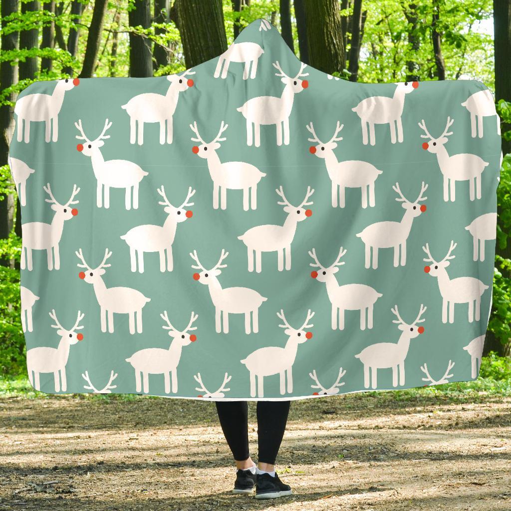 Christmas Reindeer Pattern Print Hooded Blanket-grizzshop