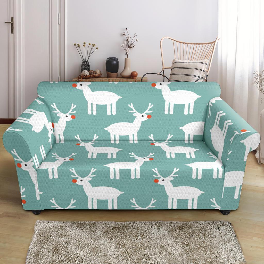 Christmas Reindeer Pattern Print Loveseat Cover-grizzshop