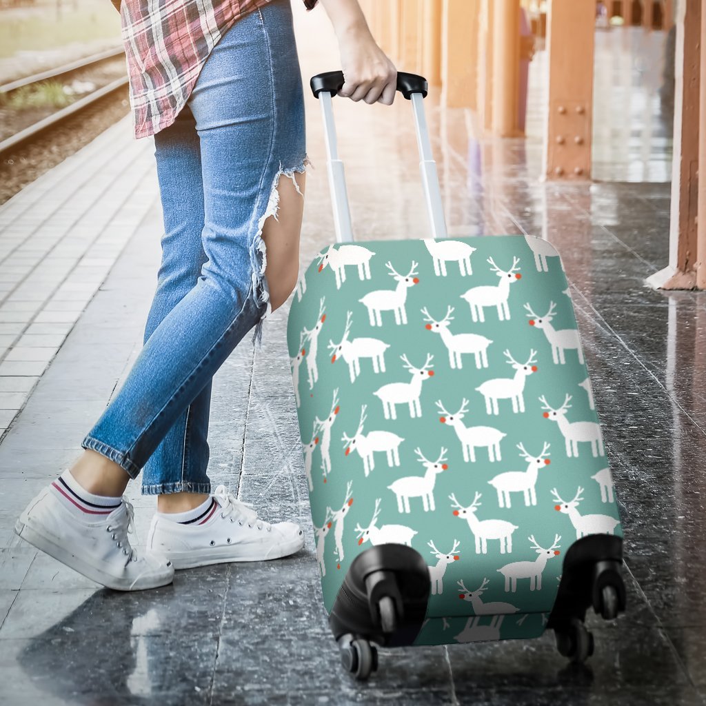 Christmas Reindeer Pattern Print Luggage Cover Protector-grizzshop