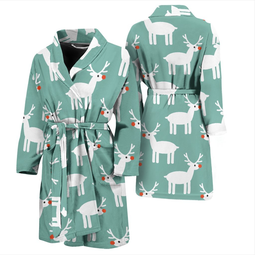 Christmas Reindeer Pattern Print Men Long Robe-grizzshop