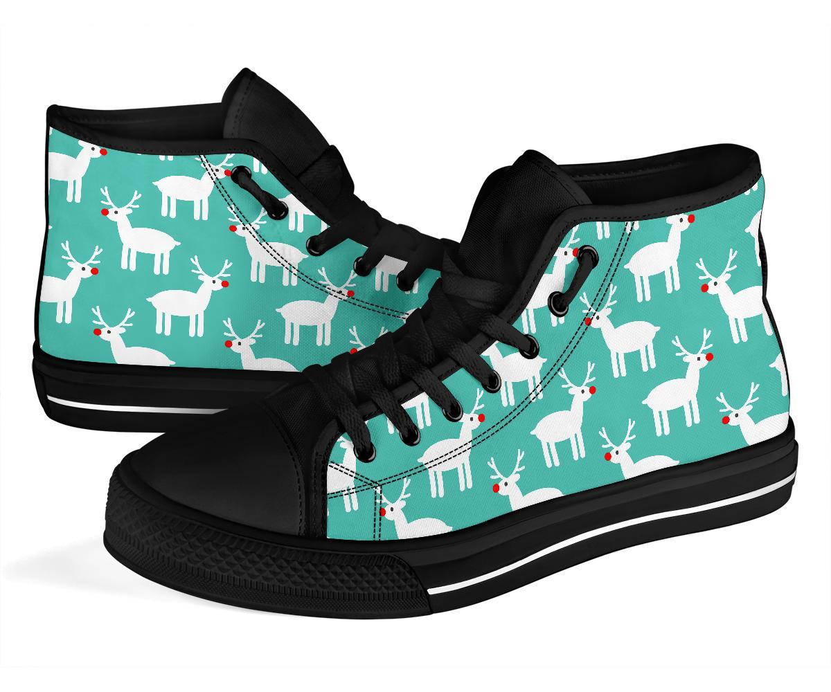 Christmas Reindeer Pattern Print Men Women's High Top Shoes-grizzshop