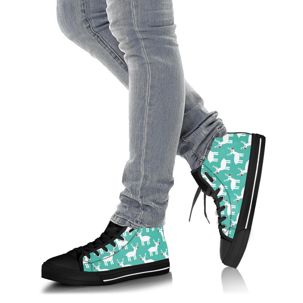 Christmas Reindeer Pattern Print Men Women's High Top Shoes-grizzshop