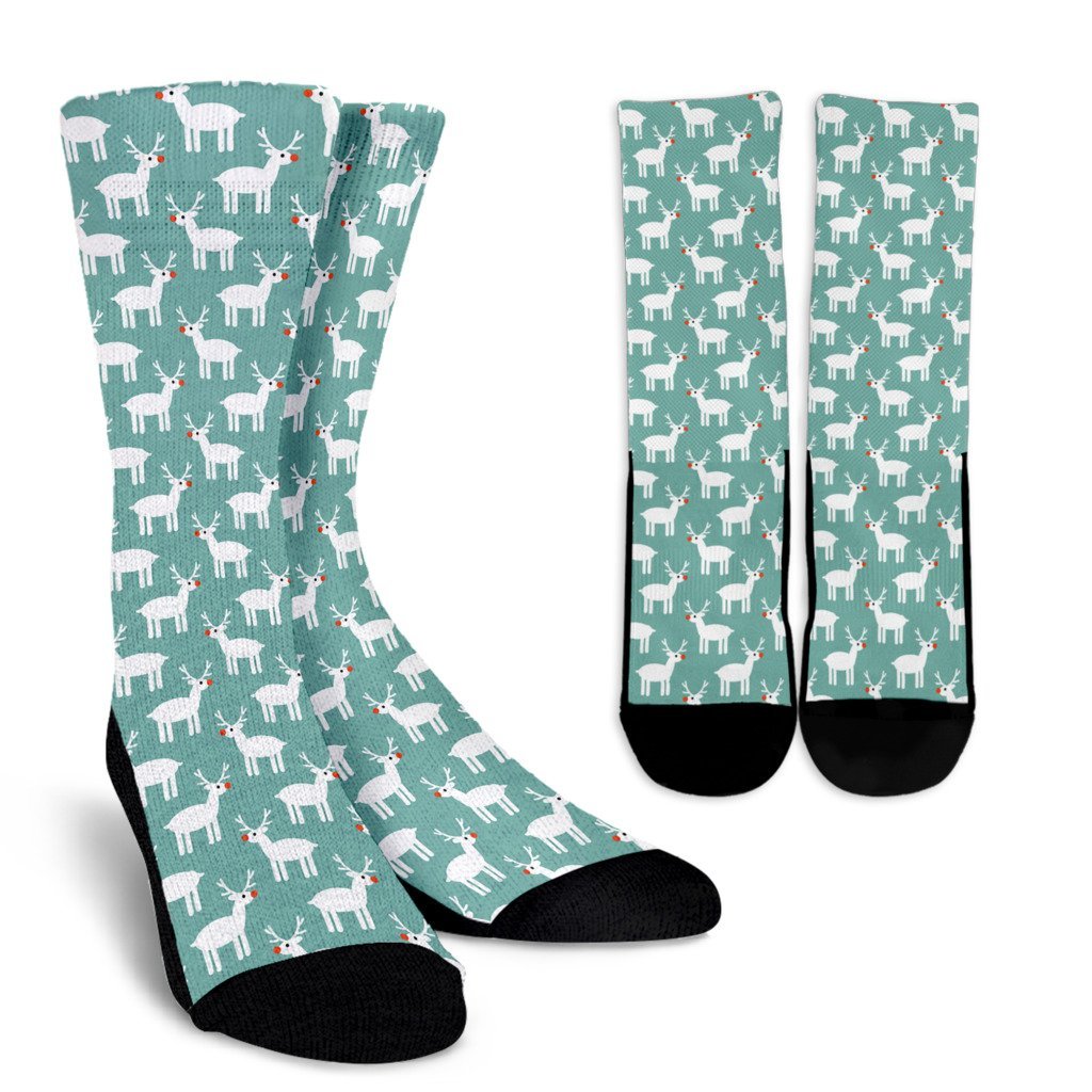 Christmas Reindeer Pattern Print Unisex Crew Socks-grizzshop