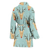 Christmas Reindeer Pattern Print Women Long Robe-grizzshop