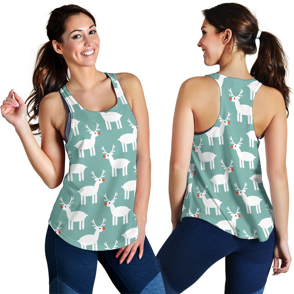 Christmas Reindeer Pattern Print Women's Racerback Tank Tops-grizzshop