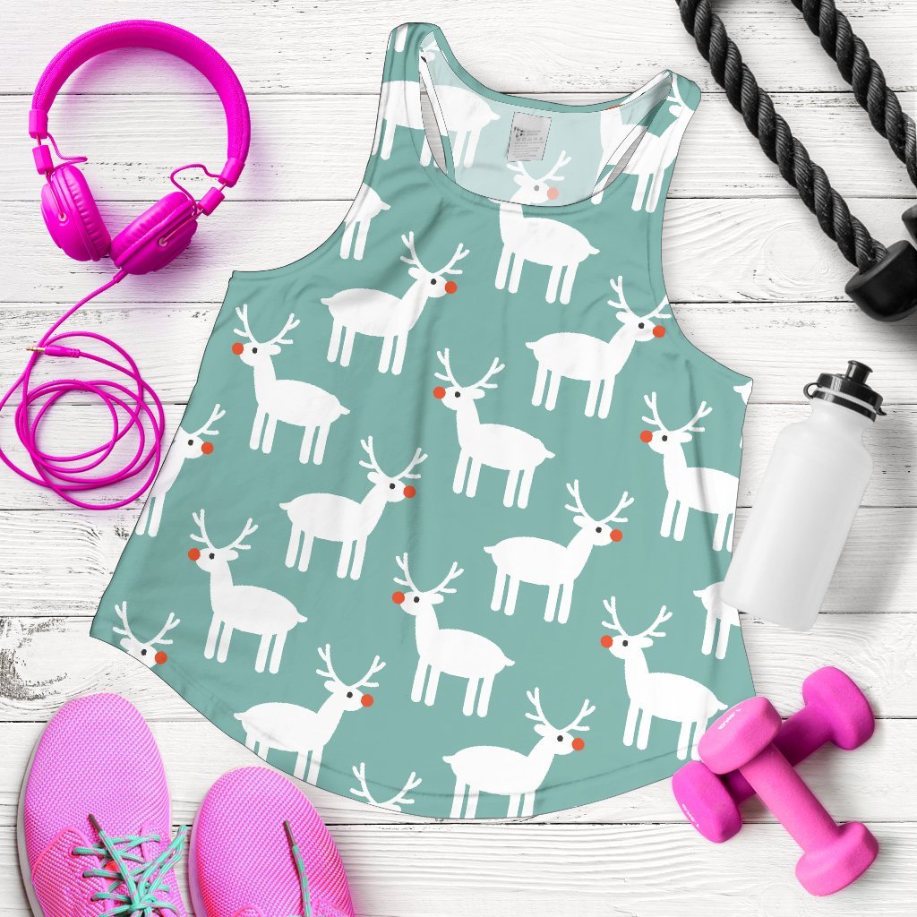 Christmas Reindeer Pattern Print Women's Racerback Tank Tops-grizzshop