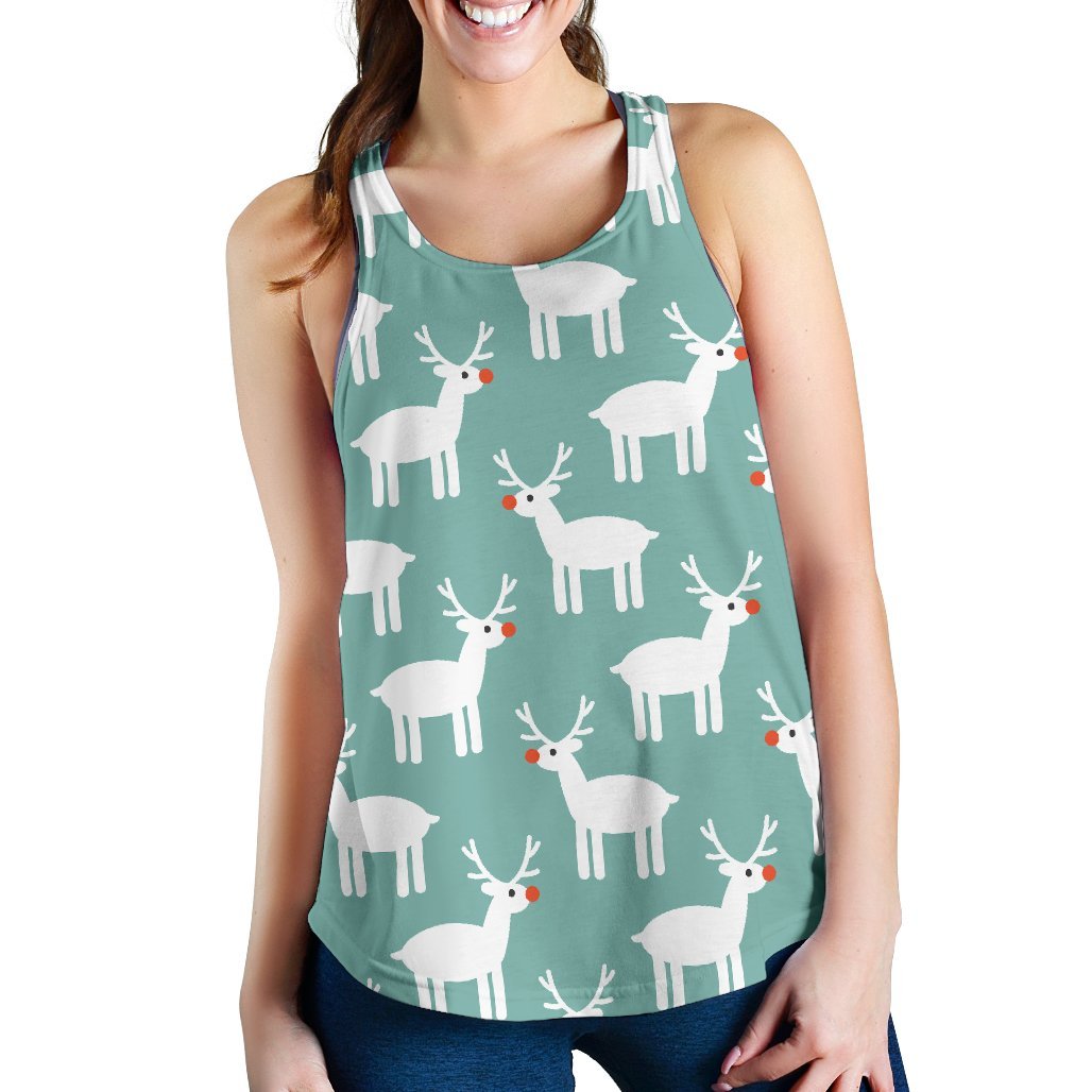 Christmas Reindeer Pattern Print Women's Racerback Tank Tops-grizzshop