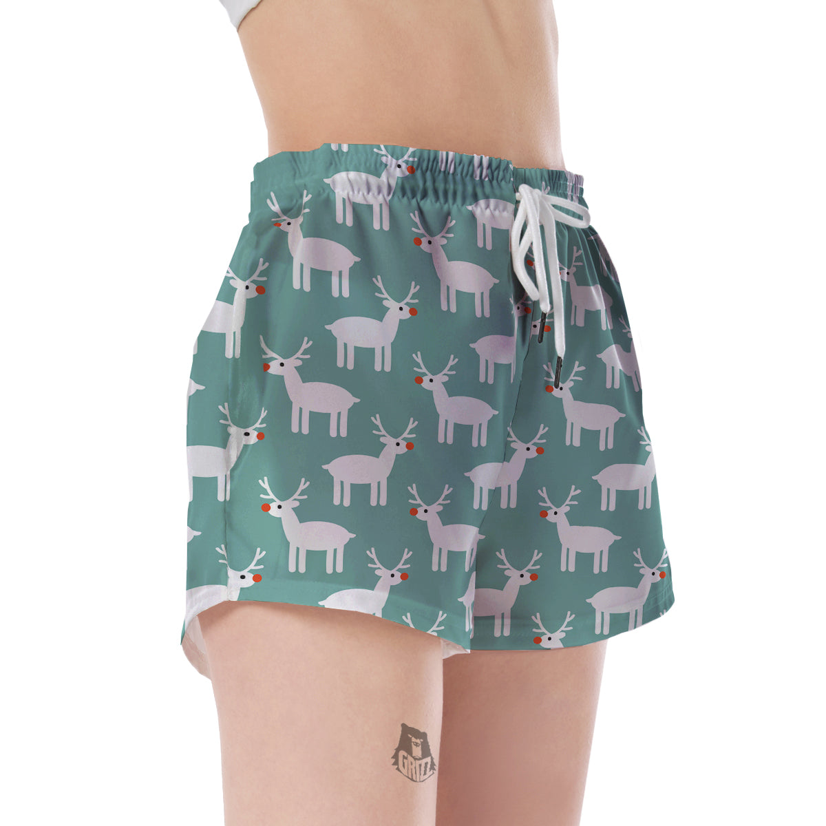 Christmas Reindeer Pattern Print Women's Shorts-grizzshop