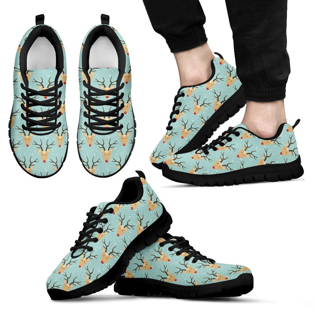 Christmas Reindeer Print Pattern Black Sneaker Shoes For Men Women-grizzshop