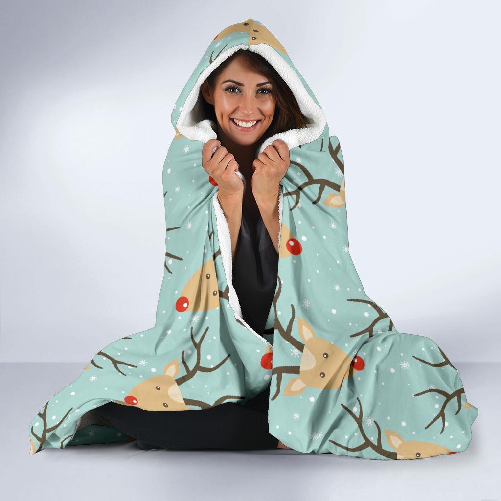 Christmas Reindeer Print Pattern Hooded Blanket-grizzshop