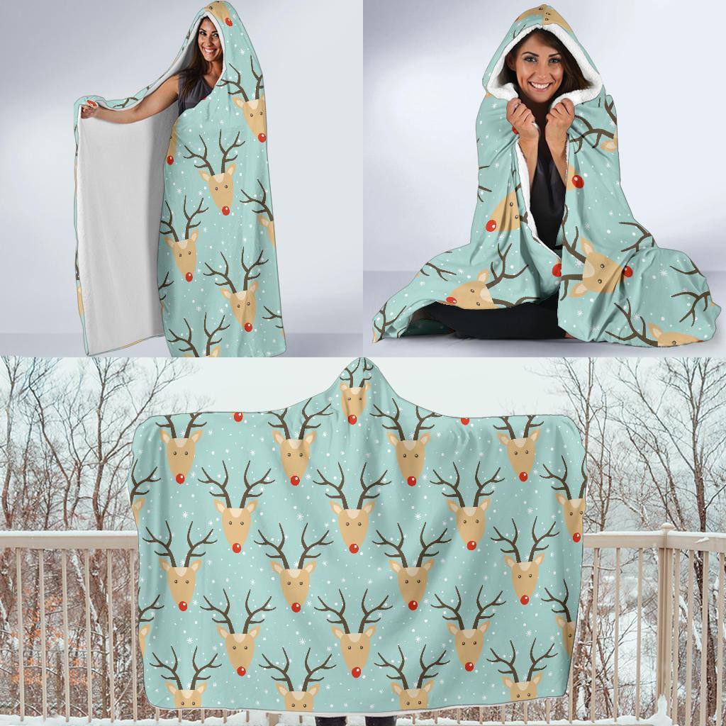 Christmas Reindeer Print Pattern Hooded Blanket-grizzshop