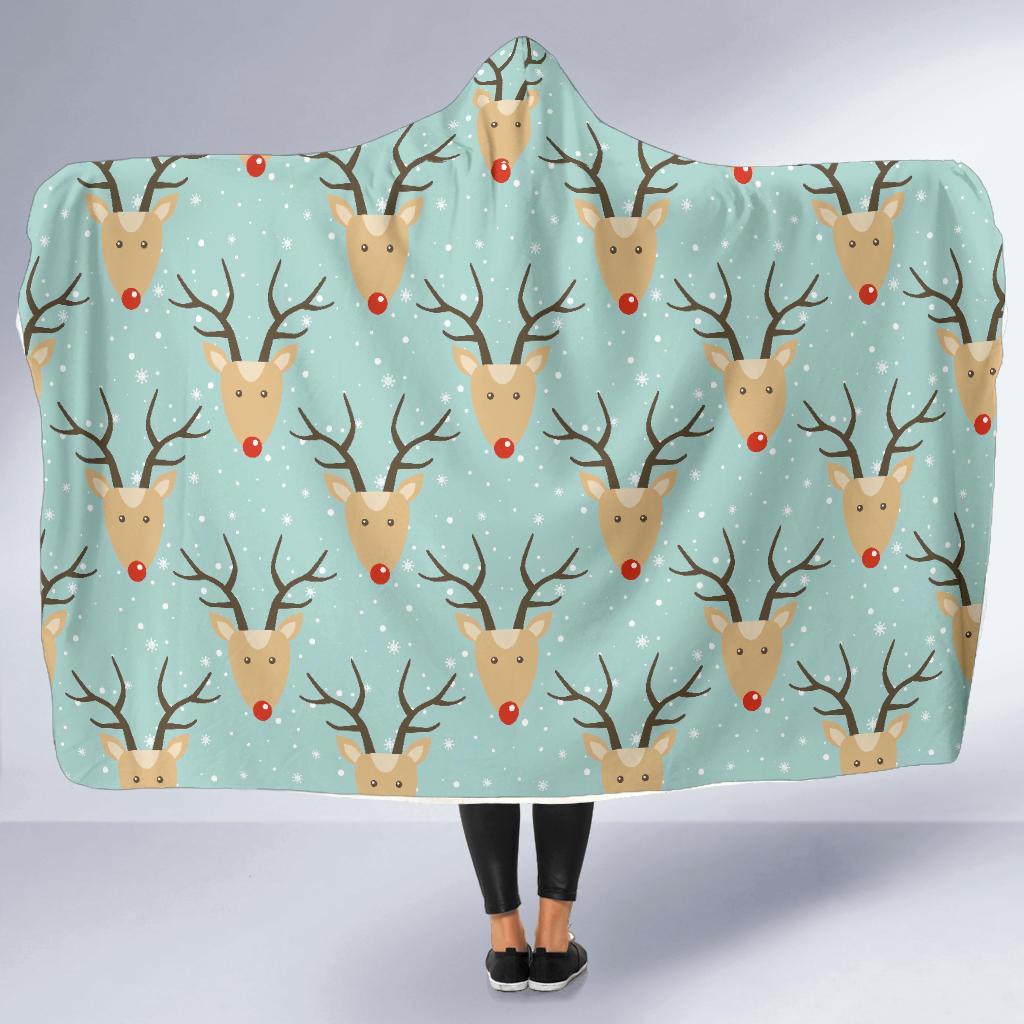 Christmas Reindeer Print Pattern Hooded Blanket-grizzshop