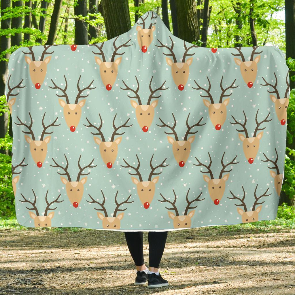 Christmas Reindeer Print Pattern Hooded Blanket-grizzshop