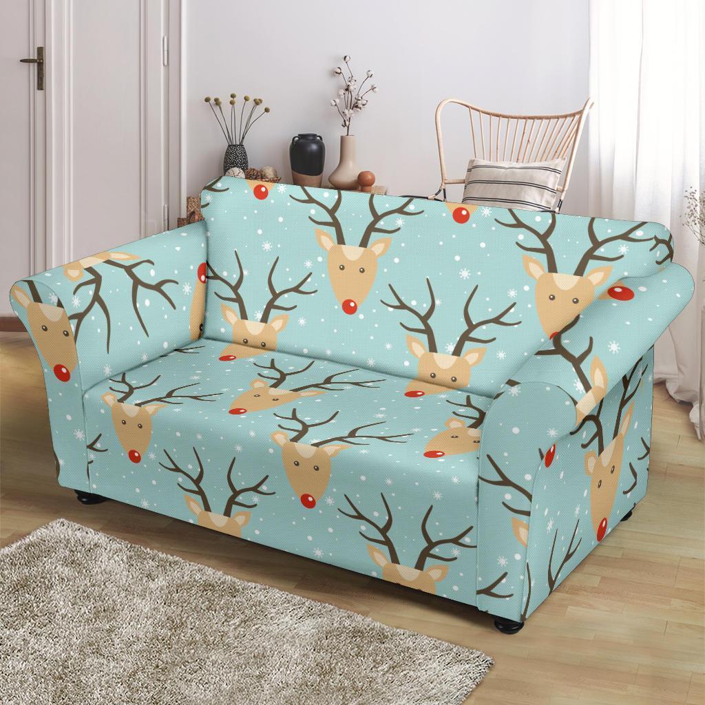 Christmas Reindeer Print Pattern Loveseat Cover-grizzshop