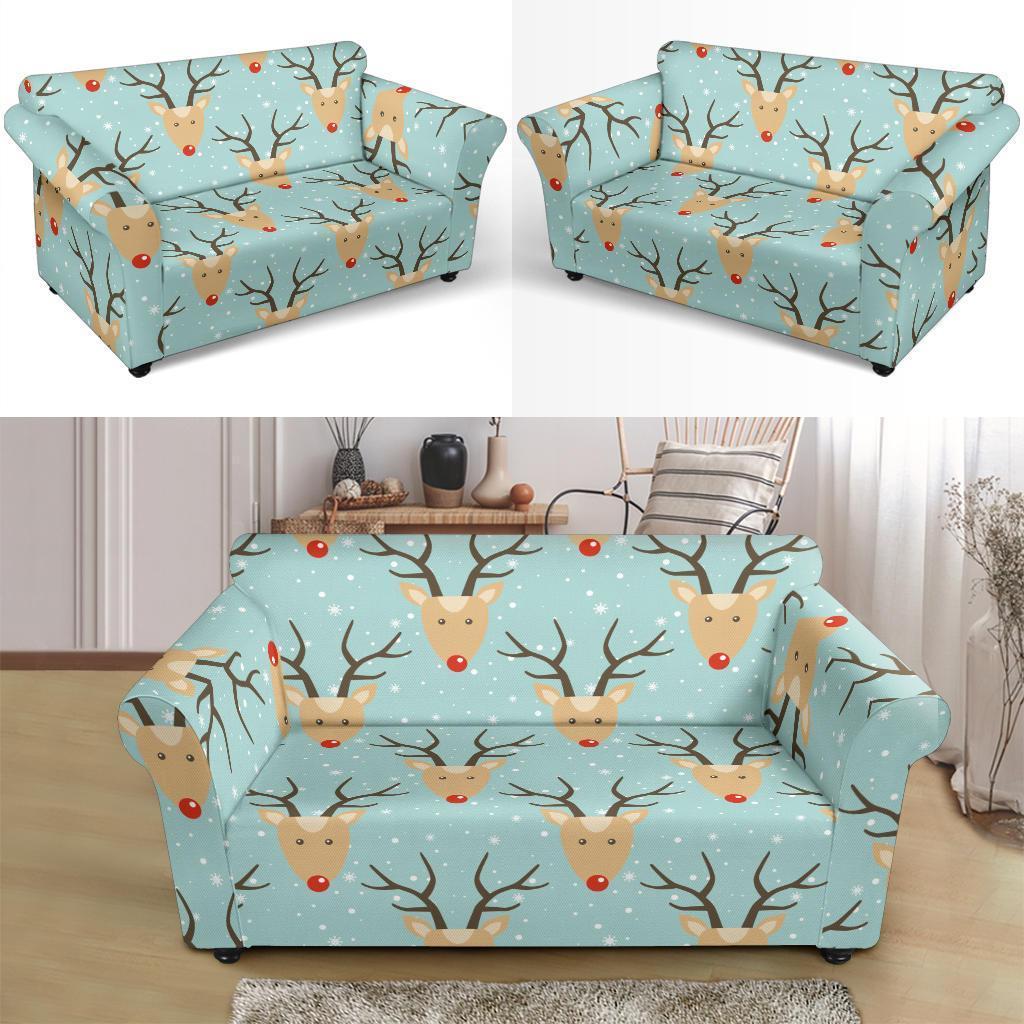 Christmas Reindeer Print Pattern Loveseat Cover-grizzshop