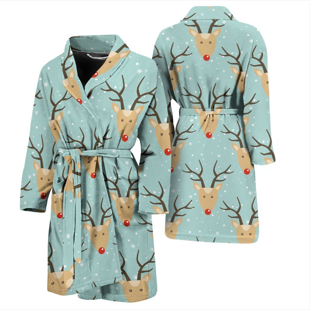 Christmas Reindeer Print Pattern Men Long Robe-grizzshop