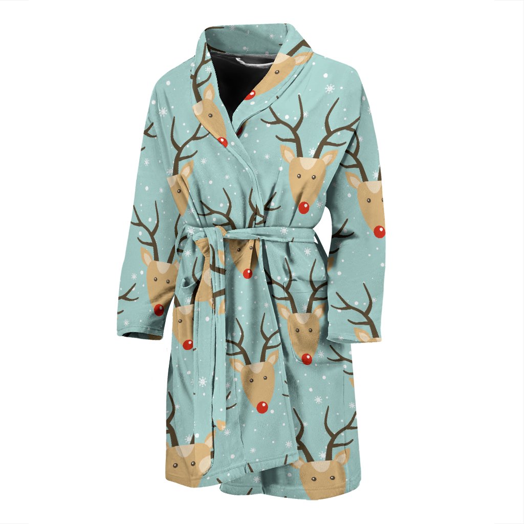 Christmas Reindeer Print Pattern Men Long Robe-grizzshop