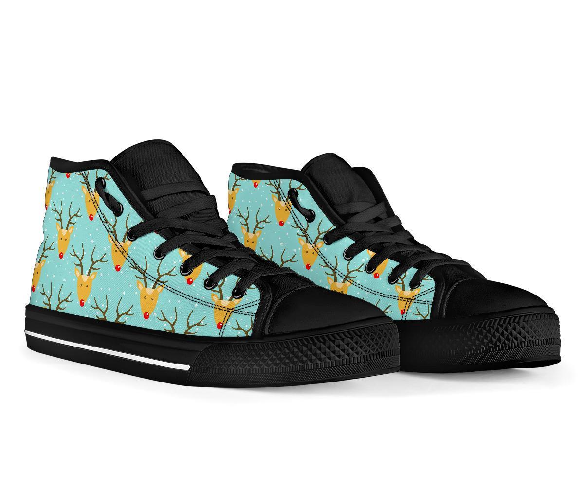 Christmas Reindeer Print Pattern Men Women's High Top Shoes-grizzshop