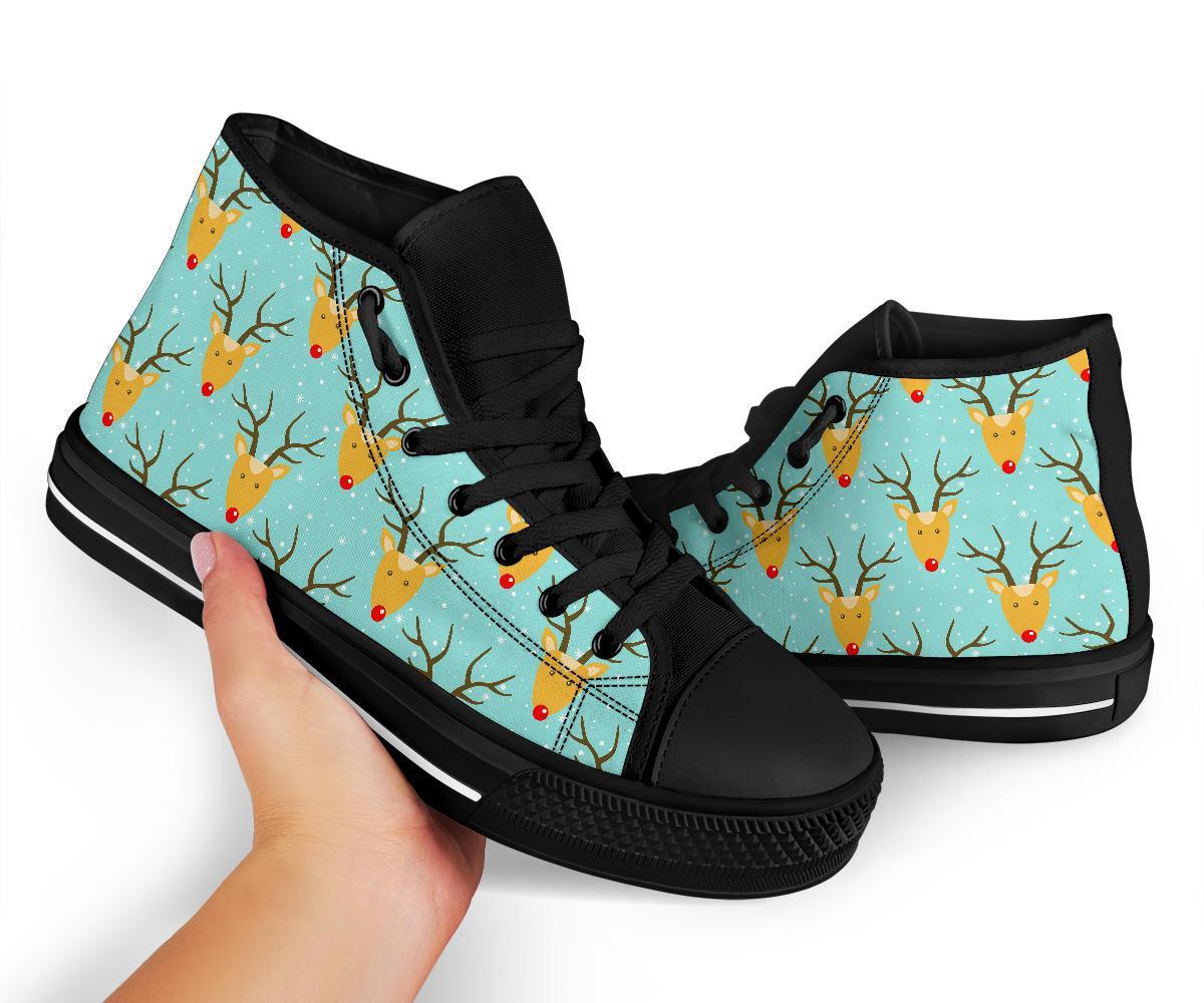 Christmas Reindeer Print Pattern Men Women's High Top Shoes-grizzshop