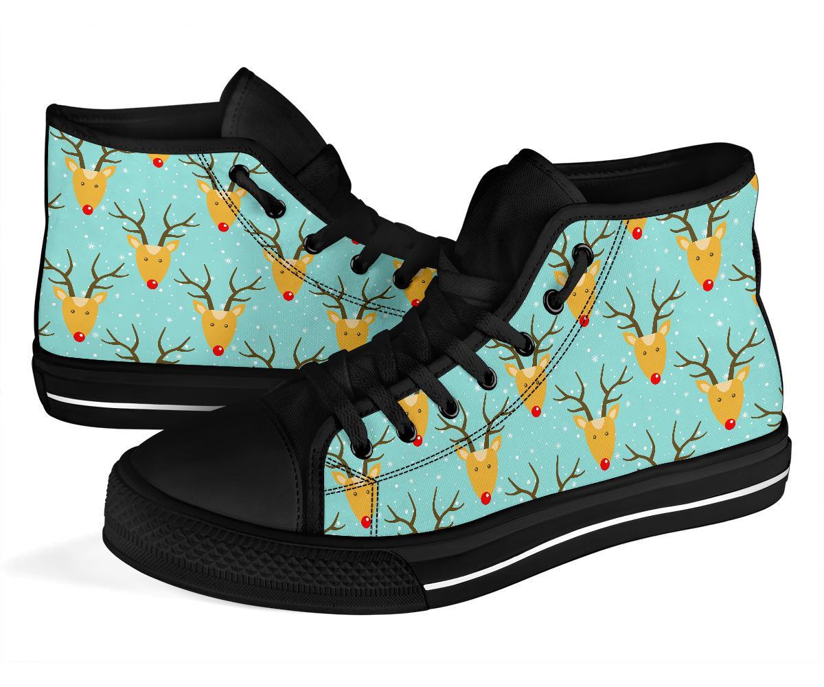 Christmas Reindeer Print Pattern Men Women's High Top Shoes-grizzshop