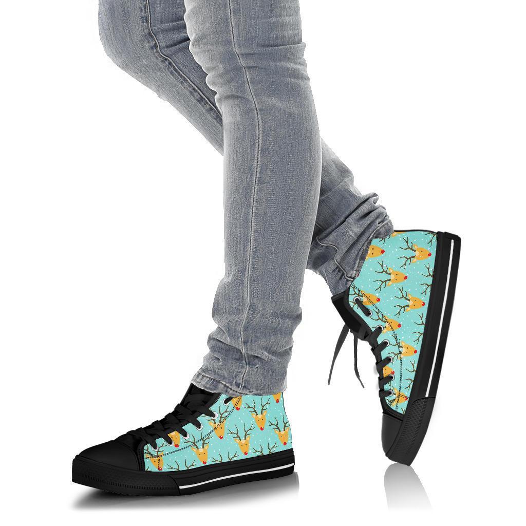 Christmas Reindeer Print Pattern Men Women's High Top Shoes-grizzshop