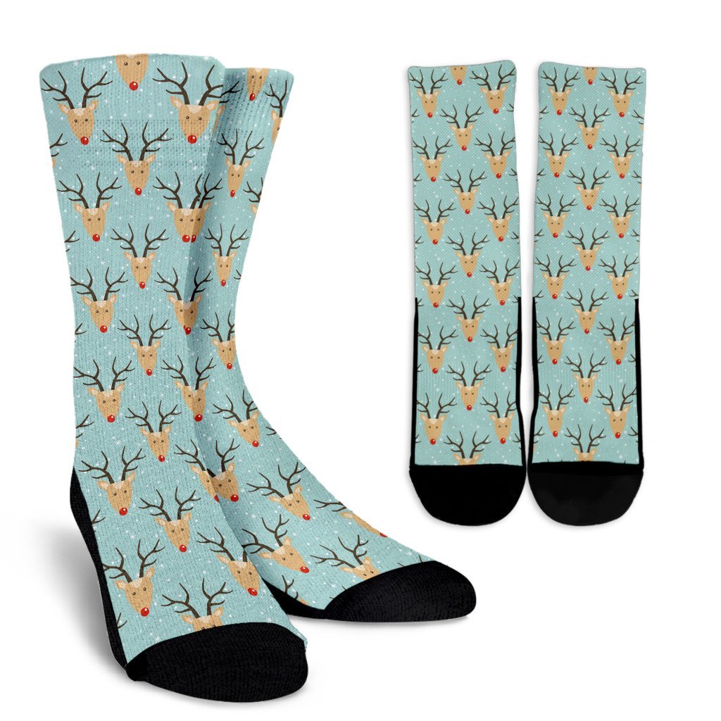 Christmas Reindeer Print Pattern Unisex Crew Socks-grizzshop