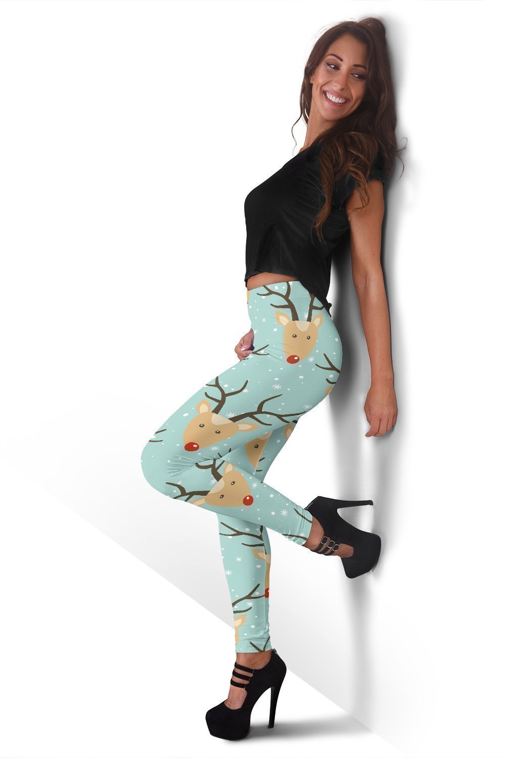 Christmas Reindeer Print Pattern Women Leggings-grizzshop