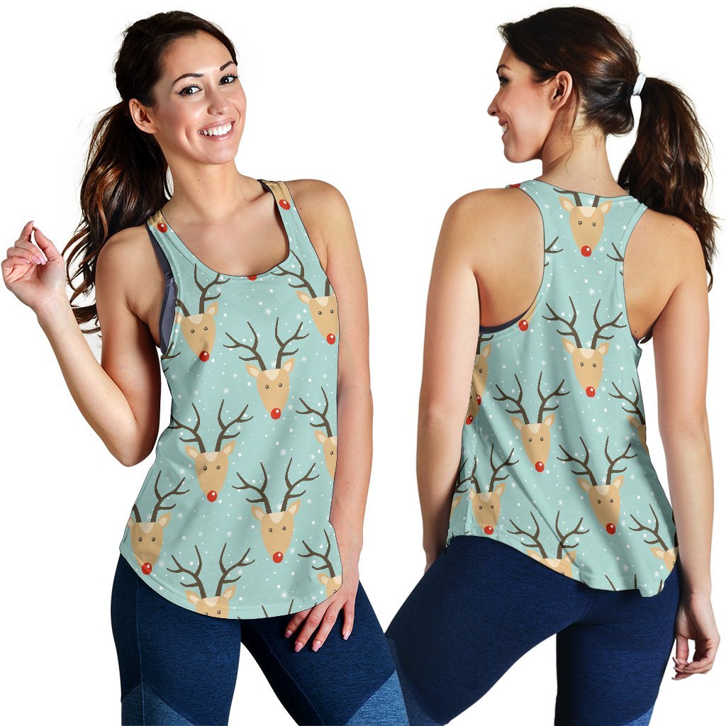 Christmas Reindeer Print Pattern Women's Racerback Tank Tops-grizzshop