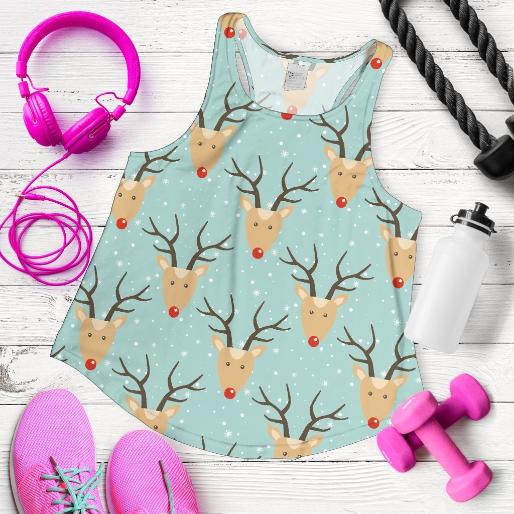 Christmas Reindeer Print Pattern Women's Racerback Tank Tops-grizzshop