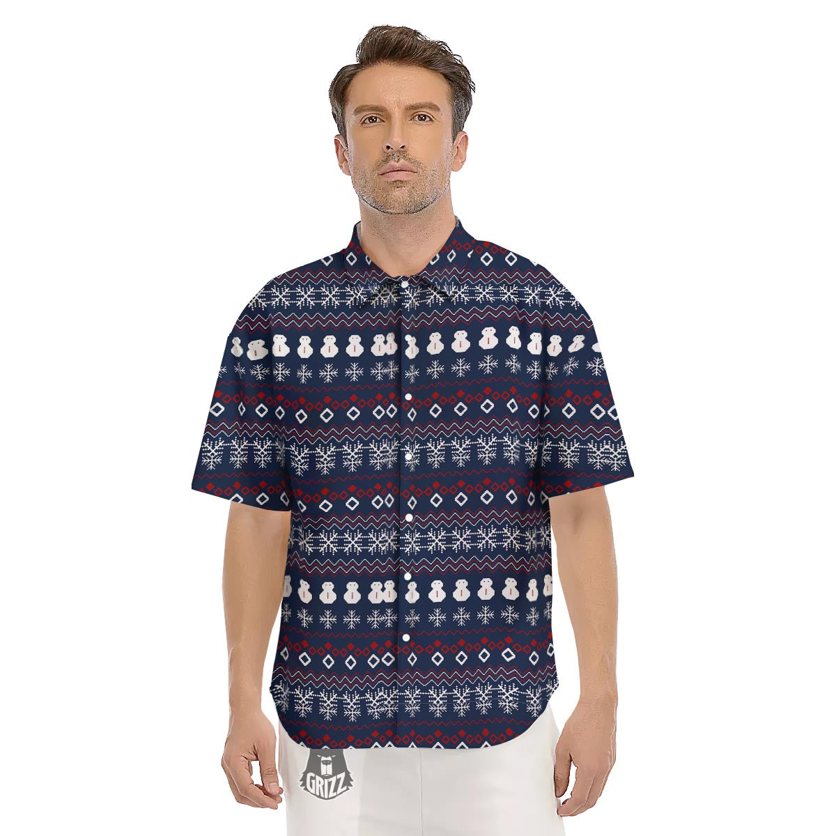 Christmas Scandinavian Print Pattern Men's Short Sleeve Shirts-grizzshop