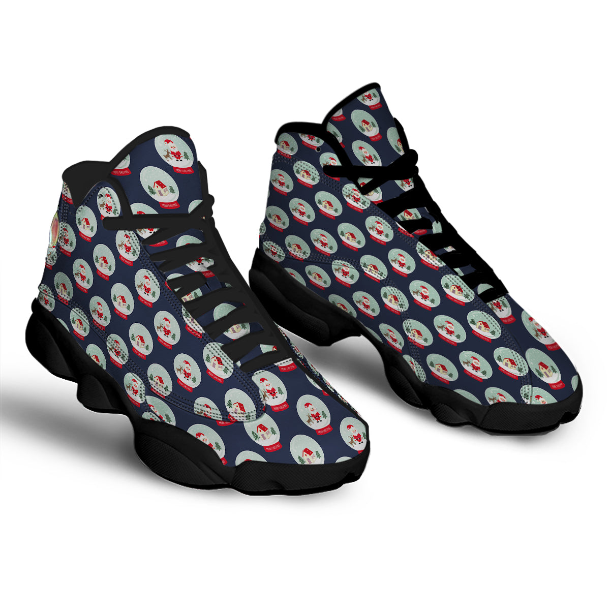 Christmas Snow Globe Print Pattern Black Basketball Shoes-grizzshop