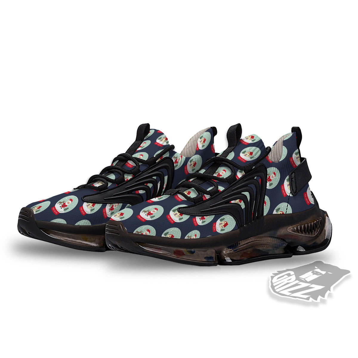 Christmas Snow Globe Print Pattern Black Gym Shoes-grizzshop