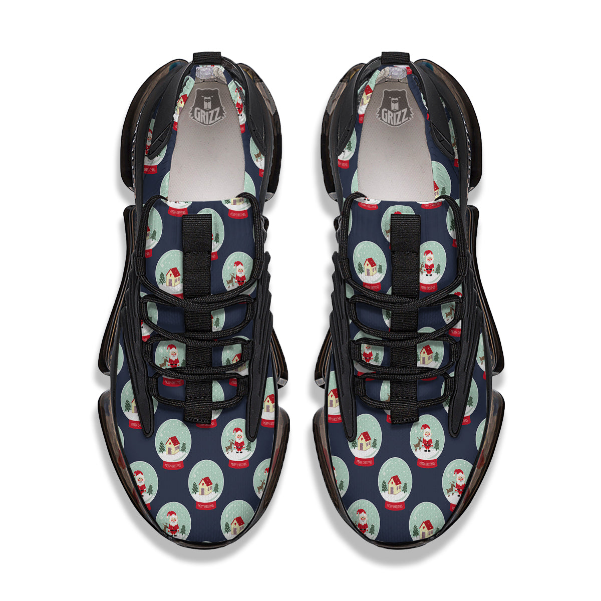 Christmas Snow Globe Print Pattern Black Gym Shoes-grizzshop