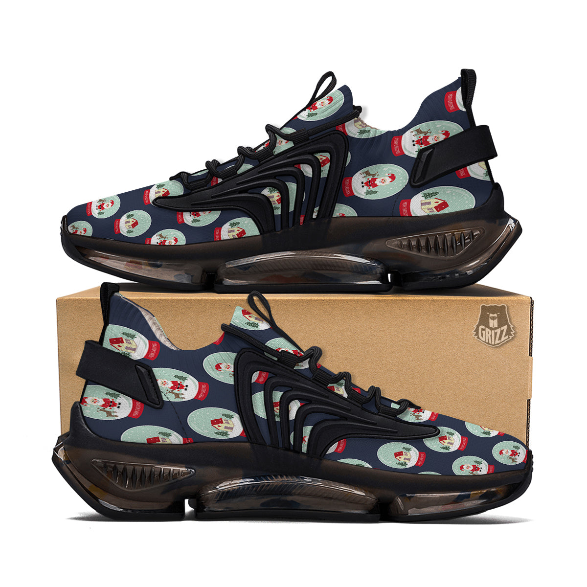Christmas Snow Globe Print Pattern Black Gym Shoes-grizzshop