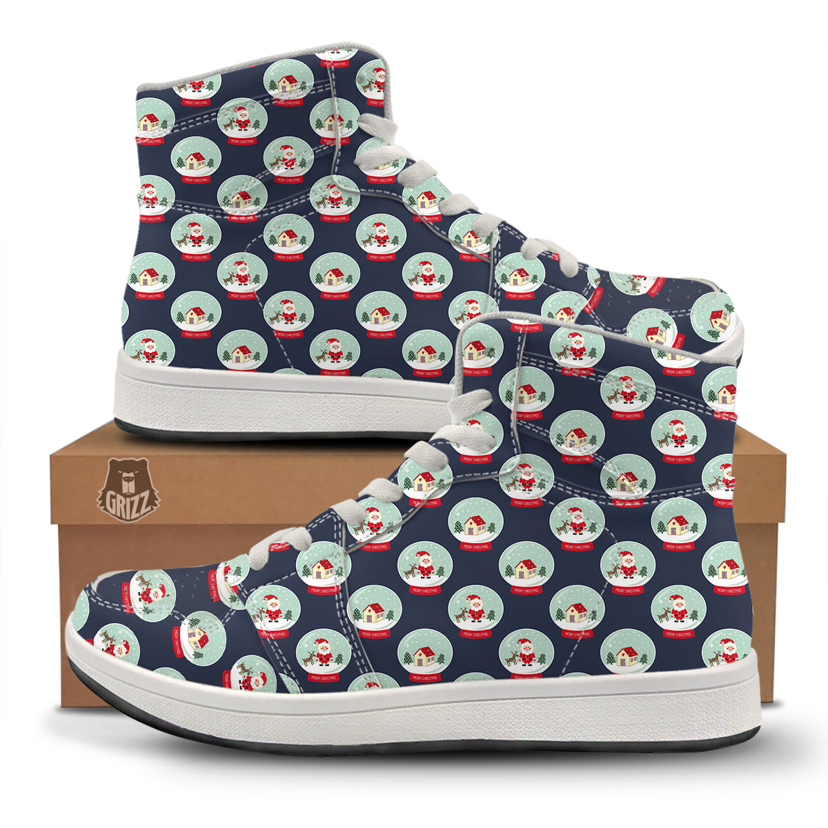 Christmas Snow Globe Print Pattern High Top Sneakers-grizzshop
