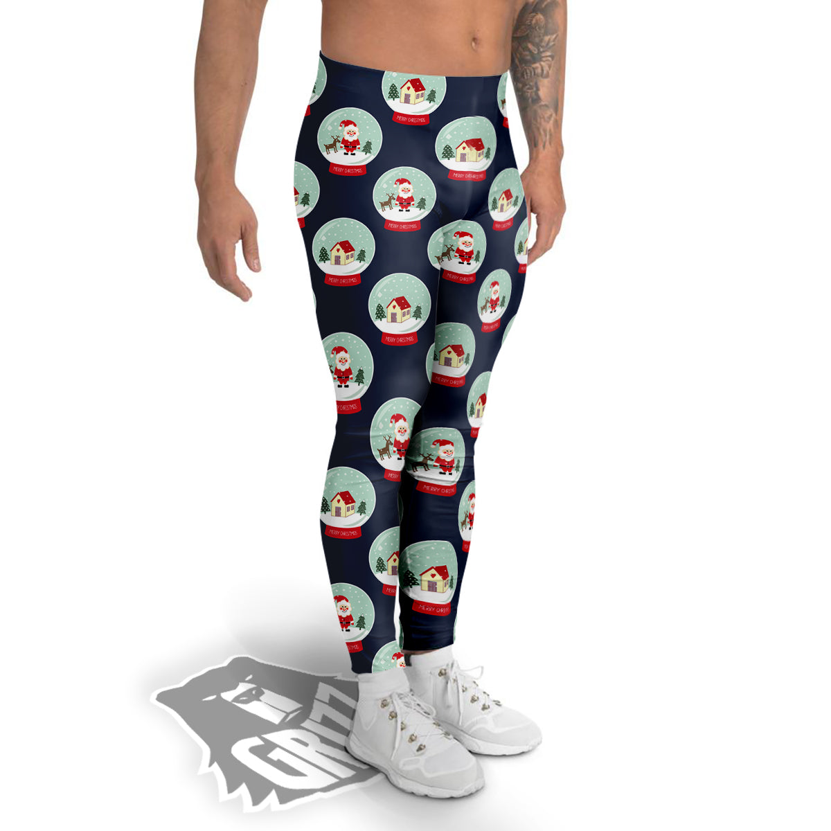 Christmas Snow Globe Print Pattern Men's Leggings-grizzshop