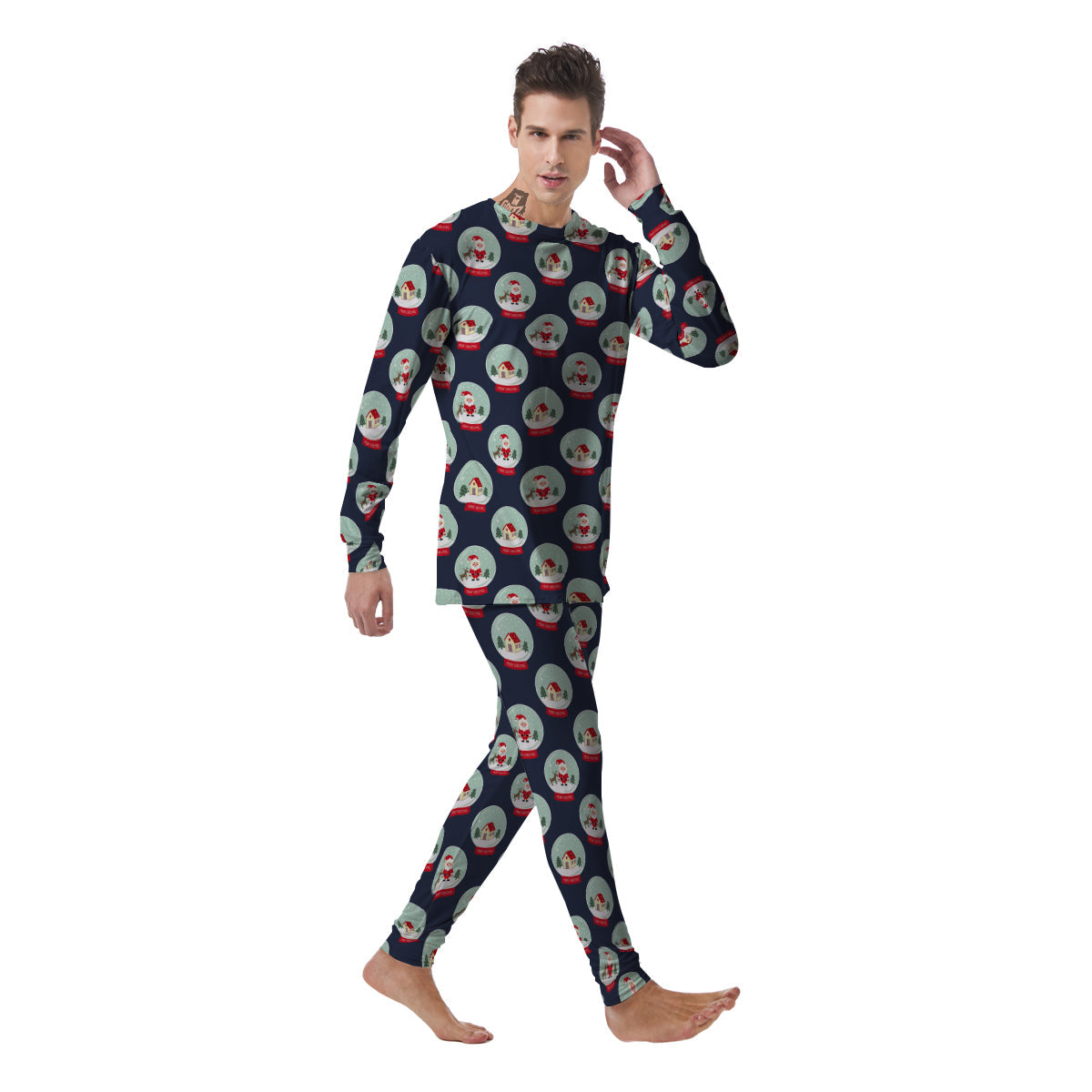 Christmas Snow Globe Print Pattern Men's Pajamas-grizzshop