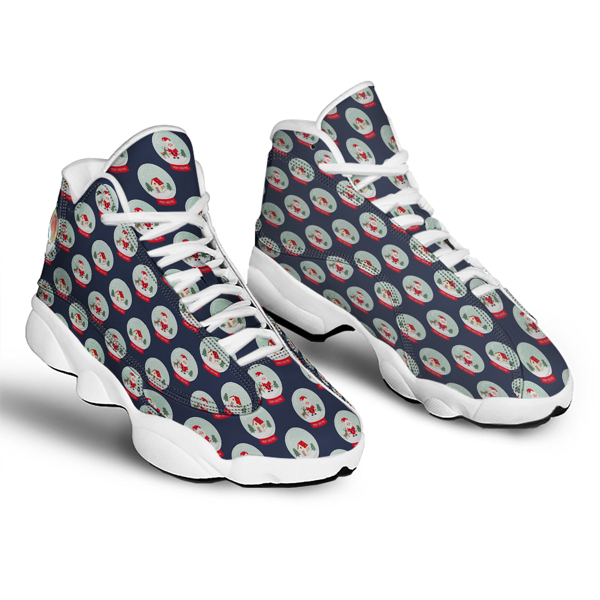 Christmas Snow Globe Print Pattern White Basketball Shoes-grizzshop