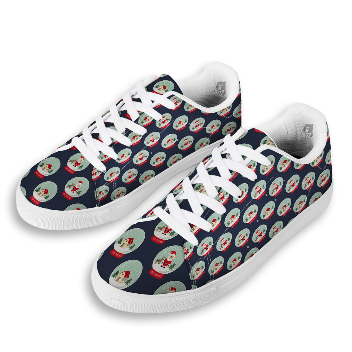 Christmas Snow Globe Print Pattern White Low Top Sneakers-grizzshop