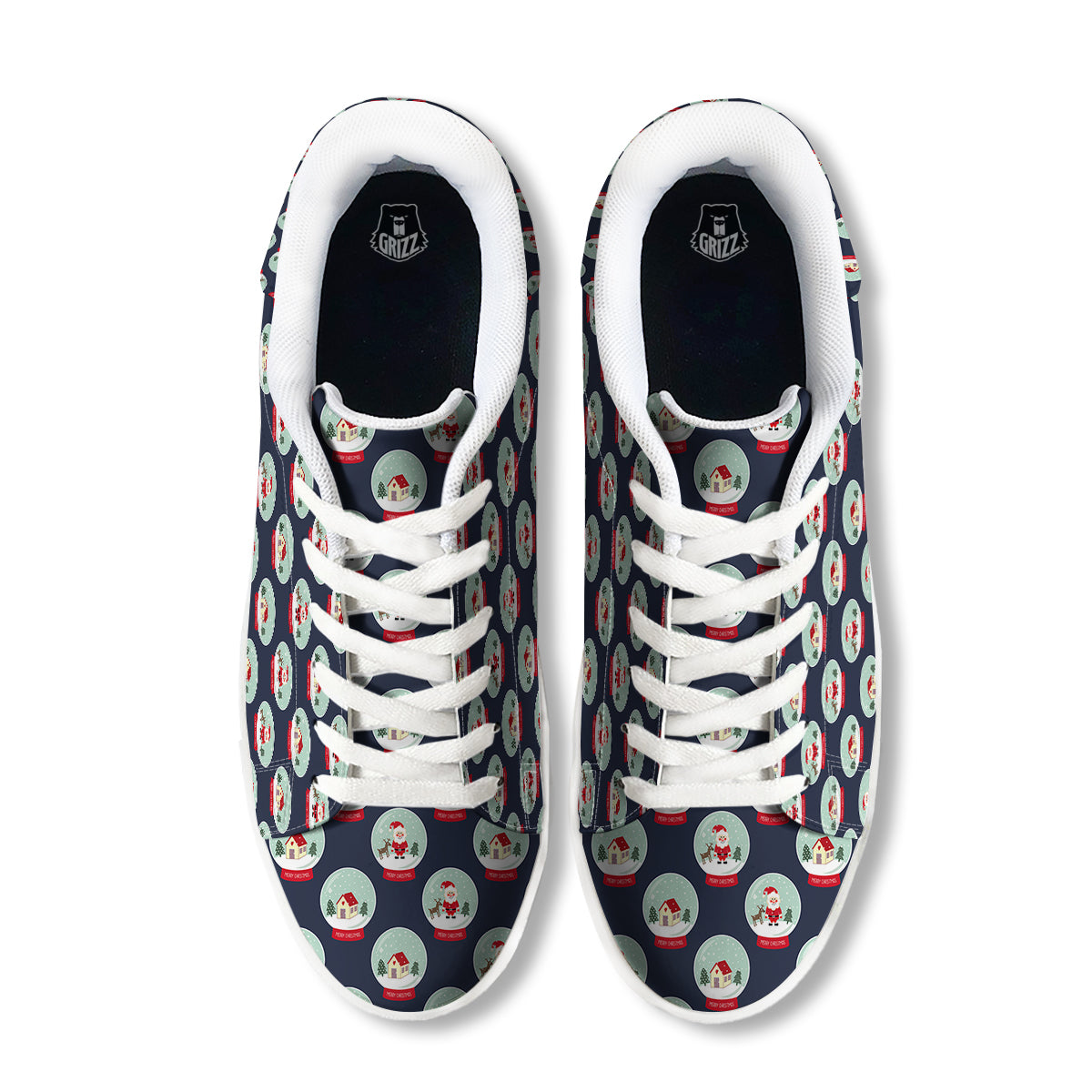 Christmas Snow Globe Print Pattern White Low Top Sneakers-grizzshop