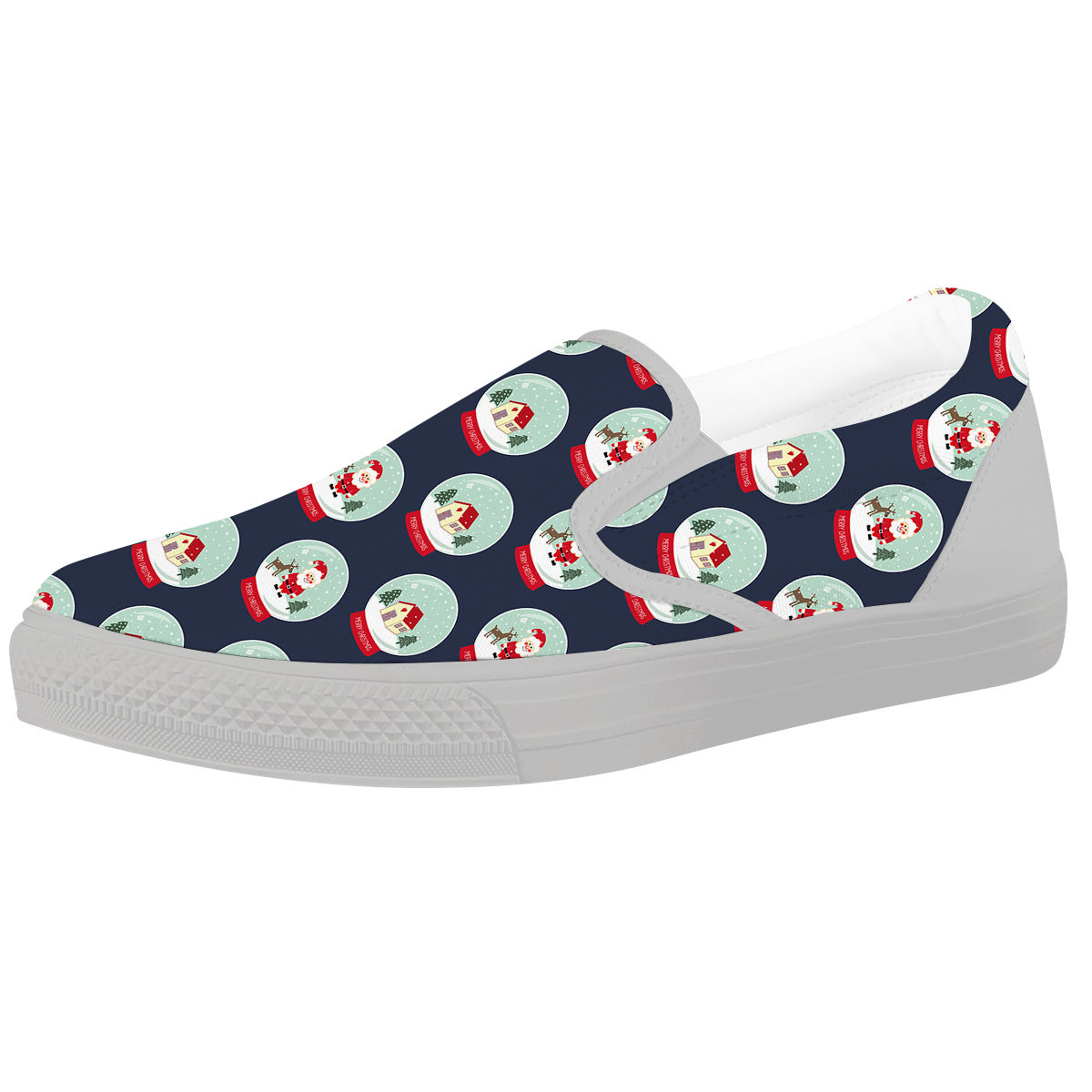 Christmas Snow Globe Print Pattern White Slip On Shoes-grizzshop