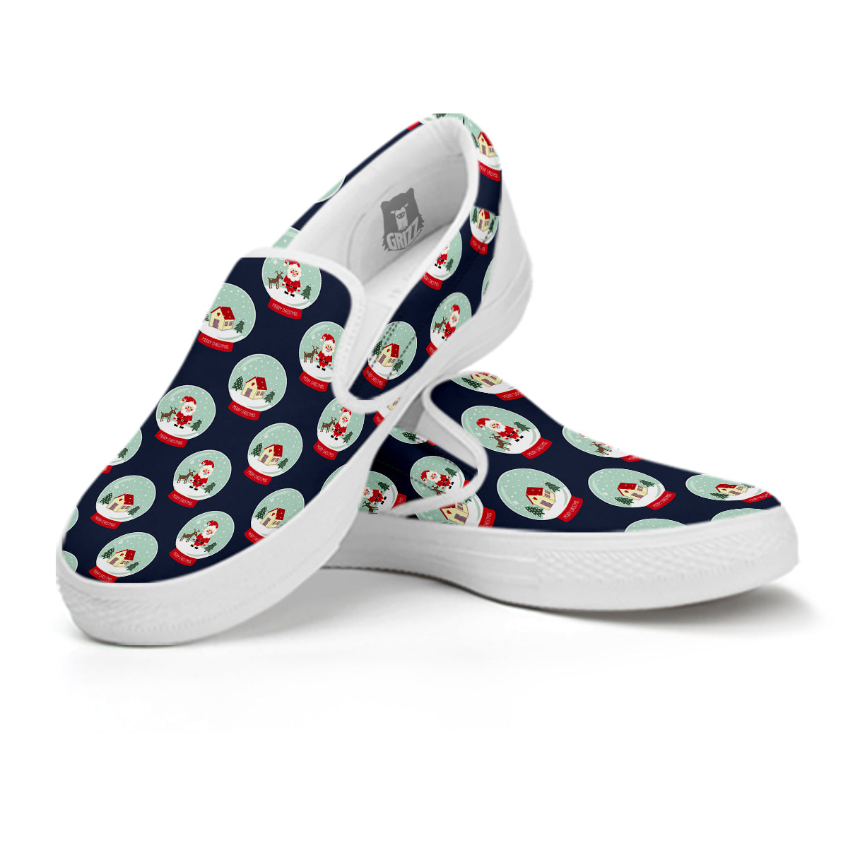 Christmas Snow Globe Print Pattern White Slip On Shoes-grizzshop