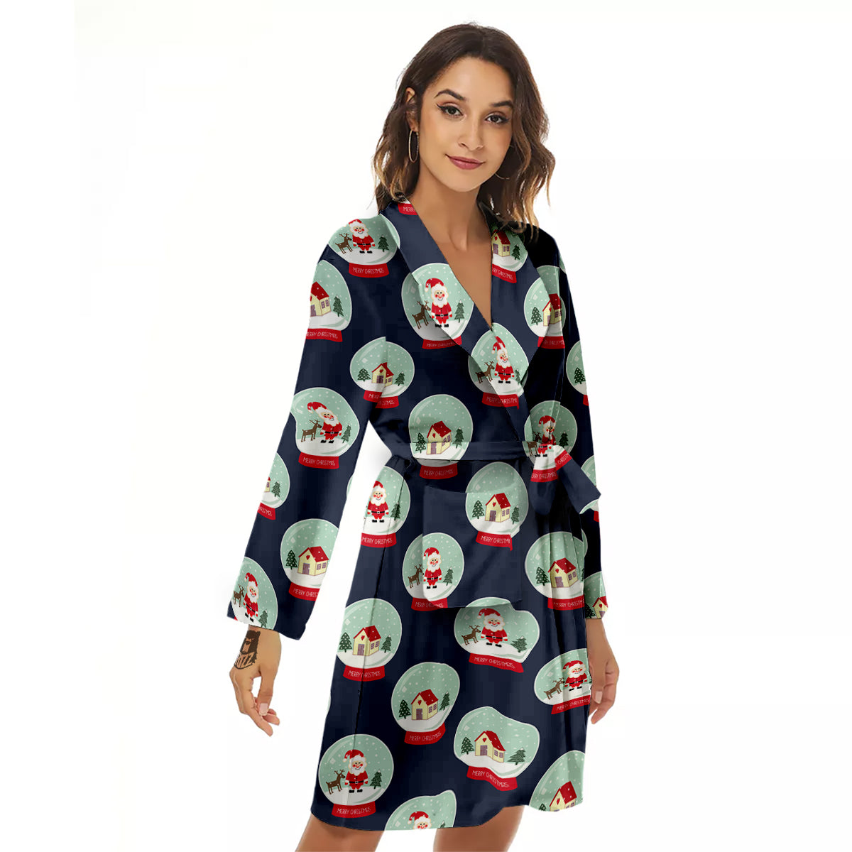 Christmas Snow Globe Print Pattern Women's Robe-grizzshop