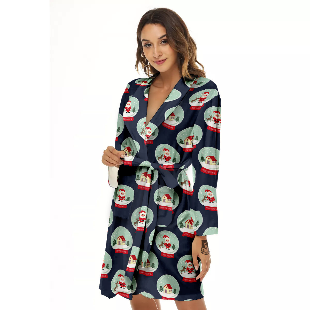 Christmas Snow Globe Print Pattern Women's Robe-grizzshop