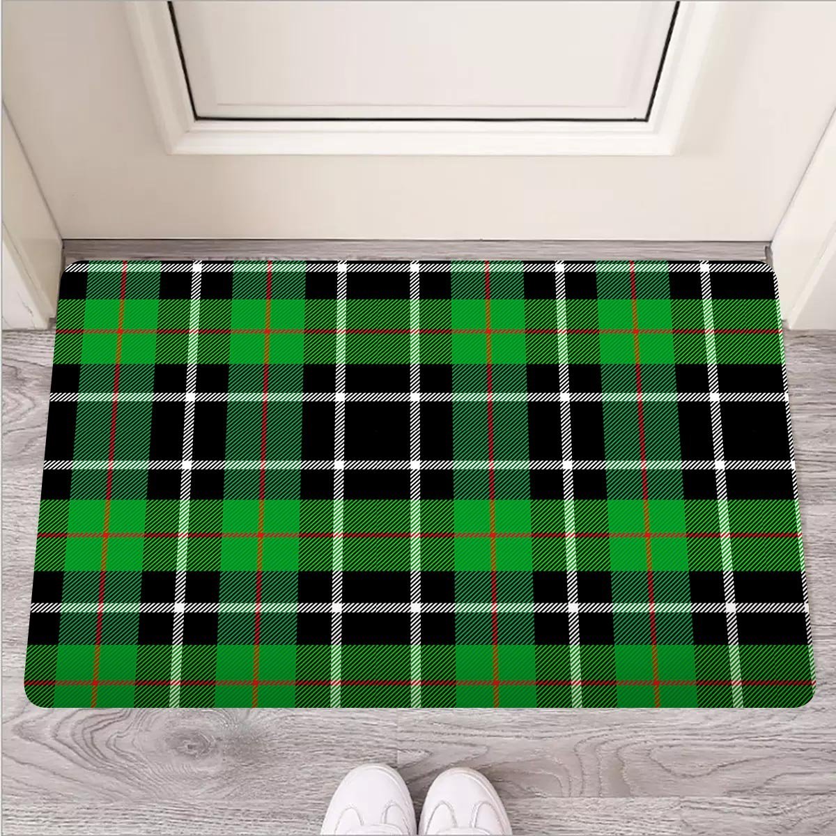 Christmas Tartan Green Plaid Scottish Door Mat-grizzshop